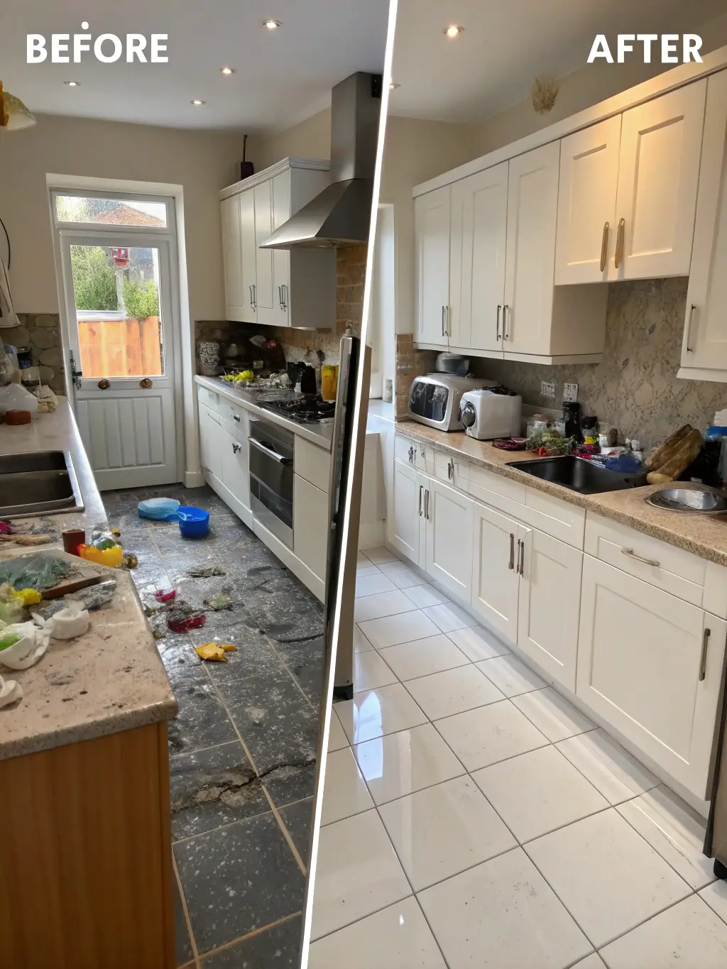 A before-and-after shot of a fully cleaned house, showcasing the dramatic transformation achieved by PurityNet's full house cleaning service. The 'after' shot should be bright and tidy.