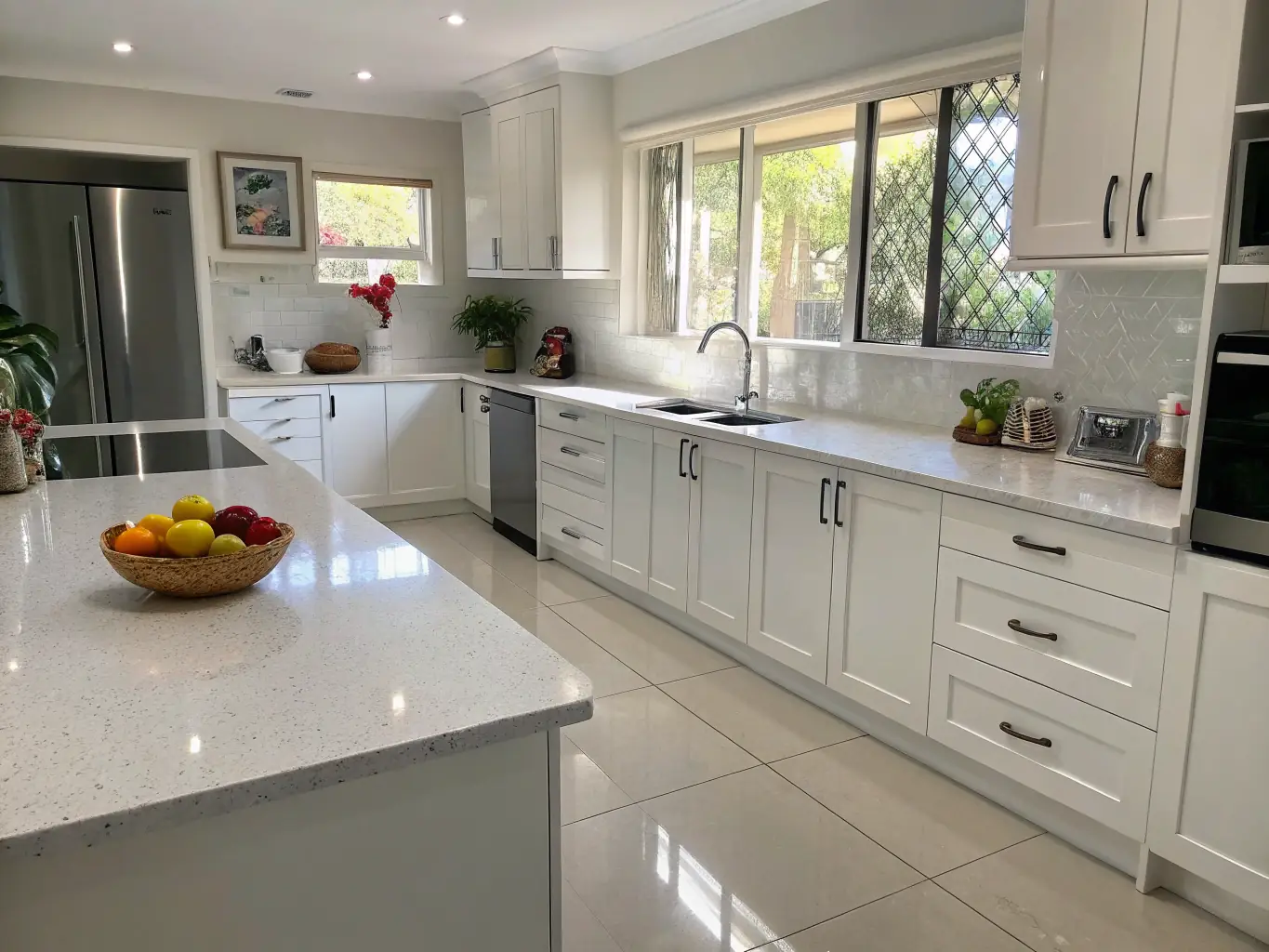 A photo showcasing a spotless, gleaming kitchen after a full house cleaning service by PurityNet, emphasizing the attention to detail and cleanliness.